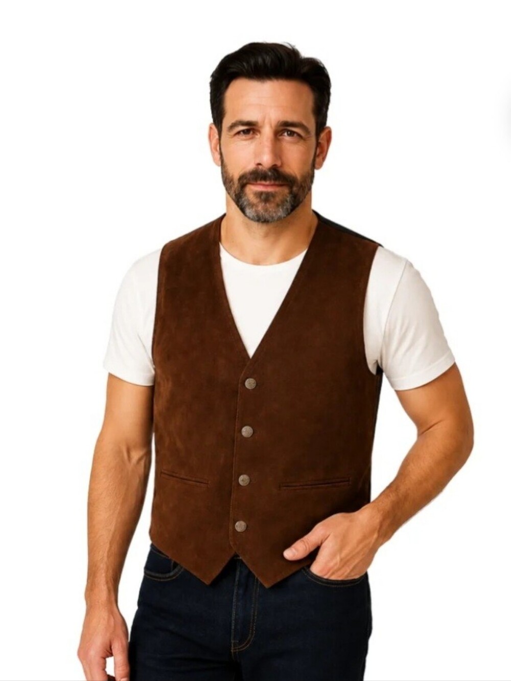 Scully Vest Men's L Espresso Brown Suede Boar Snap Front Western Cowboy Rodeo